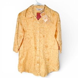 BIBA Women’s Button Down Tunic Cover Up Embroidered Yellow Size 36 Medium Resort